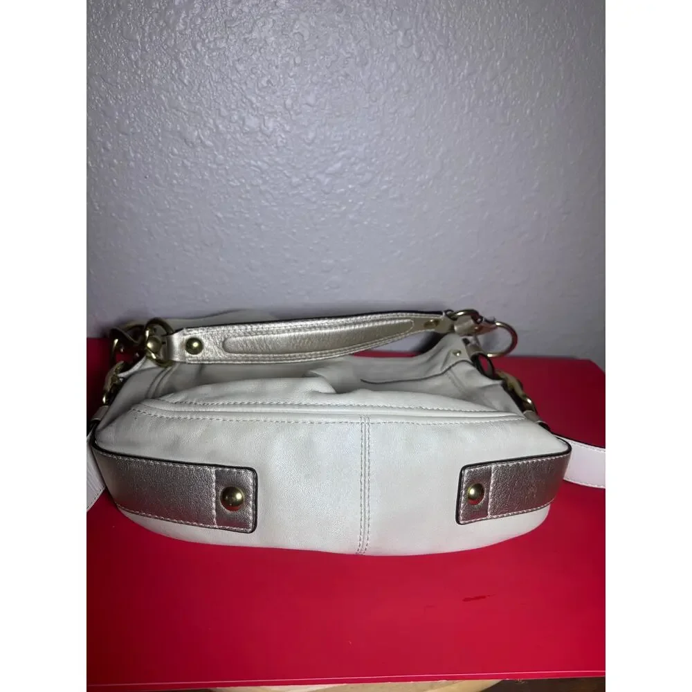 Coach Cream and Metallic Leather Hobo Bag vtg